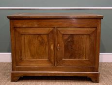 19TH CENTURY FRENCH PROVINCIAL CHESTNUT CUPBOARD, cleated hinged top, above panelled door with