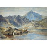 FOLLOWER OF DAVID COX (Betws-y-Coed School) c.1880 watercolour - Llyn Cwmffynnon with a distant Crib