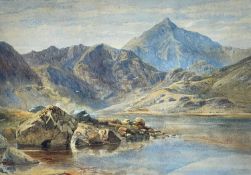 FOLLOWER OF DAVID COX (Betws-y-Coed School) c.1880 watercolour - Llyn Cwmffynnon with a distant Crib