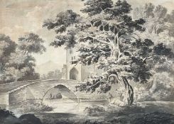 ATTRIBUTED TO JAMES DUFFIELD HARDING (1798-1863) watercolour en grisaille - castle bridge