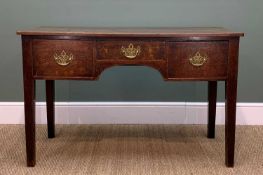 EARLY 19TH CENTURY OAK LOWBOY OR DESK, central shallow drawer flanked by two deep drawers, 76h x