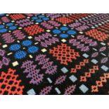 WELSH WOOLEN TAPESTRY BLANKET, CARTHEN, woven in blue, white, red and black, 188 x 232cms