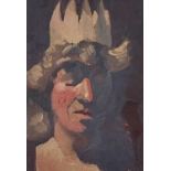 ‡ ED POVEY oil on canvas - portrait with crown, inscribed 'Povey' verso, 17 x 11cms Provenance: