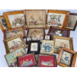 INTERESTING COLLECTION OF NEEDLEWORK & BERLIN WOOLWORK, including a pair in birds eye maple frames