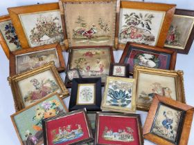 INTERESTING COLLECTION OF NEEDLEWORK & BERLIN WOOLWORK, including a pair in birds eye maple frames