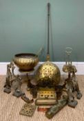 ASSORTED VINTAGE & ANTIQUE BRASS, including pair of rococo chenets, chestnut roaster, 2 tilt top