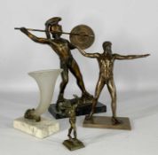 ASSORTED SCULPTURE, including Regency frosted glass and bronze cornucopia on marble base, and