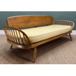 MID-CENTURY ERCOL WINDSOR 355 STUDIO COUCH / DAY BED, natural beech and elm, removable solid plank