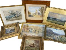 ASSORTED WATERCOLOURS & OILS, including watercolour of Tong Church, Staffordshire circa 1840, two