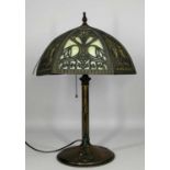 AMERICAN ART NOUVEAU TABLE LAMP, possibly by Miller, with pierced shade fitted with 6 of 6 slag