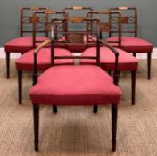 SET LATE 18TH CENTURY MAHOGANY DINING CHAIRS, Sheraton style, one armchair, four singles, turned