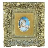 19TH CENTURY PORTRAIT MINIATURE OF LADY HAMILTON, c. 1825, on ivory, back inscribed 'Painted by