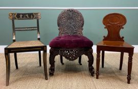 ASSORTED ANTIQUE CHAIRS including walnut hall chair, 84 h x 43 w x 43cms d, Regency style ebonised