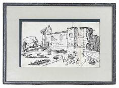 ‡ EDWARD BAWDEN (1903-1989) ink on paper - sketch of Colchester Castle, with family and ducks