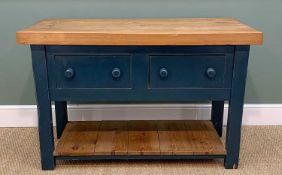 CONTEMPORARY PINE 'BUTCHER'S BLOCK' KITCHEN TABLE, two deep frieze drawers, potboard, 84h x 127w x