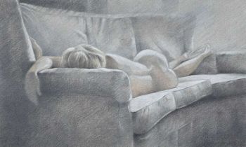 ‡ VIDAH ROBERTS pastel - reclining female nude, signed, 25 x 40cms Provenance: private collection