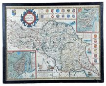 JOHN SPEED, The North and East Riding of Yorkshire, c.1611, double page printed map with later