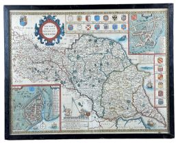 JOHN SPEED, The North and East Riding of Yorkshire, c.1611, double page printed map with later