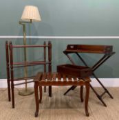 ASSORTED ANTIQUE FURNITURE including towel rail, suitcase stand, butlers tray and associated