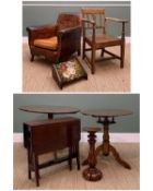 ASSORTED CHAIRS & TABLES, to include, early 20th C. leather armchair, early 19th C. oak armchair,