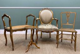 ASSORTED GILT OCCASIONAL FURNITURE, to include small tripod table, caned window seat, caned small