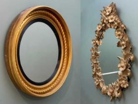 TWO GILT MIRRORS, including Regency style convex mirror, with hollow ropetwist frame, reeded