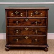 QUEEN ANNE WALNUT CHEST, two short and three long drawers, bun feet, 92h x 92w x 51cms d Provenance: