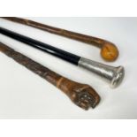 THREE WALKING CANES, including Works Fire Brigade cane for 'W. Holland & Sons' with EPNS-top
