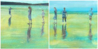 ‡ PHILIPPA ROBBINS oils on board (a pair) - entitled verso 'Looking Out, Newport Sands' and '