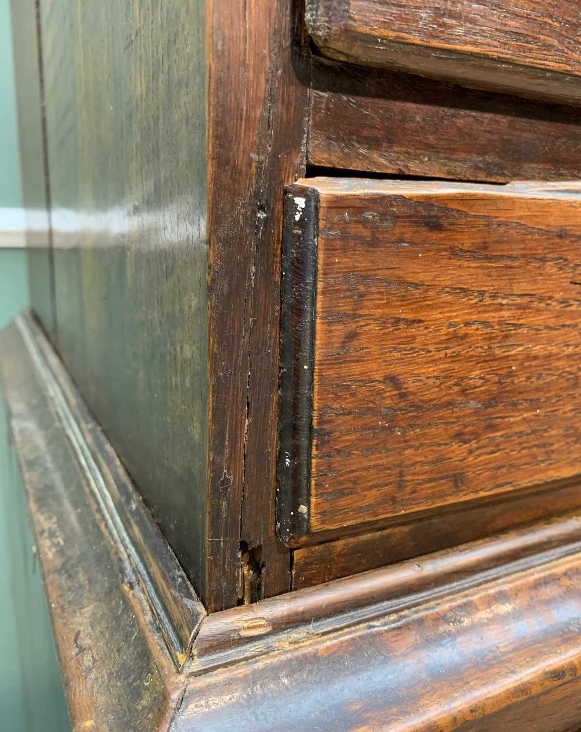 GEORGE III OAK TALLBOY SECRETAIRE, moulded cornice, upper chest with two short and three long - Image 8 of 12