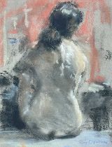 ‡ RAY DENTON pastel on paper - life drawing, seated nude, signed, 30 x 23cms Provenance: private