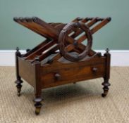 19TH CENTURY ROSEWOOD CANTERBURY, after a design by Louden, lower drawer with turned handles, swivel