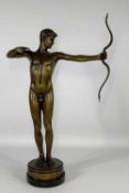 AFTER SIR HAMO THORNYCROFT patinated metal - 'Tuecer', naked classical archer, on granite base,