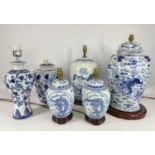 ASSORTED MODERN CHINESE BLUE & WHITE TABLE LAMPS, various sizes and decorates, and including a small