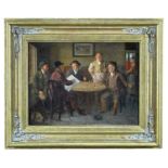 19TH CENTURY BRITISH SCHOOL (MANNER OF JENNY BOND) oil on board - tavern with figures around a table