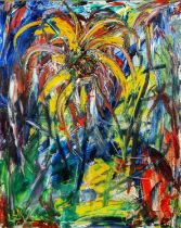 ‡ KAREL LEK oil on canvas - yellow flower, signed and dated '96, 79 x 64cms Provenance: private