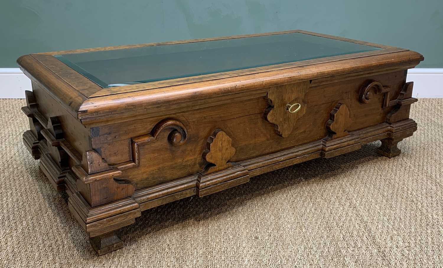 CONTINENTAL BAROQUE-STYLE CHEST, converted to a glass-topped coffee table, 44h x 133w x 70.5d - Image 2 of 5