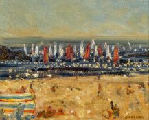 KEITH GARDNER oil on board - entitled verso 'Dinghies Trearddur Bay, Anglesey', signed, 20 x 25cms