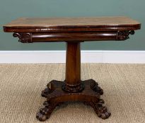 EARLY 19TH C. TEA TABLE, fold over swivel top, baize lined storage compartments, 71h x 92x 45cms d