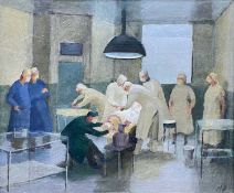 ‡ MYFANWY KITCHIN oil on canvas - hospital operating theatre scene, entitled verso 'The Hernia',