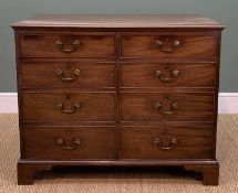 UNUSUAL LATE GEORGE III MAHOGANY CHEST, probably north counties, fitted arrangement eight