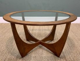 MID-CENTURY G PLAN ASTRO CIRCULAR COFFEE TABLE by Victor Wilkins, teak with inset glass top, 45.5h x