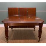 VICTORIAN STYLE MAHOGANY EXTENDING DINING TABLE, with three extra leaves, tapering reeded legs,