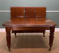 VICTORIAN STYLE MAHOGANY EXTENDING DINING TABLE, with three extra leaves, tapering reeded legs,