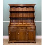 SMALL SOLID OAK DRESSER, two shelves with six spices drawers below, three frieze drawers above three