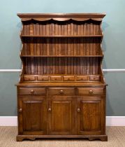 SMALL SOLID OAK DRESSER, two shelves with six spices drawers below, three frieze drawers above three