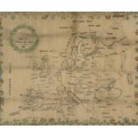 LATE GEORGE III NEEDLEWORK MAP OF EUROPE including British Isles, North Africa, Russia and Central