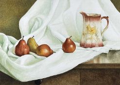 ‡ NIGEL ASHCROFT (20th Century) watercolour - still life with red pears, signed with initials,