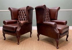 PAIR LEATHER WINGBACK ARMCHAIRS, by Thomas Lloyd (Treorchy) (2) Provenance: private collection South