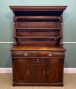 FRENCH CANADIAN FRUITWOOD DRESSER, possibly cherry, cornice above boarded plate rack, two frieze